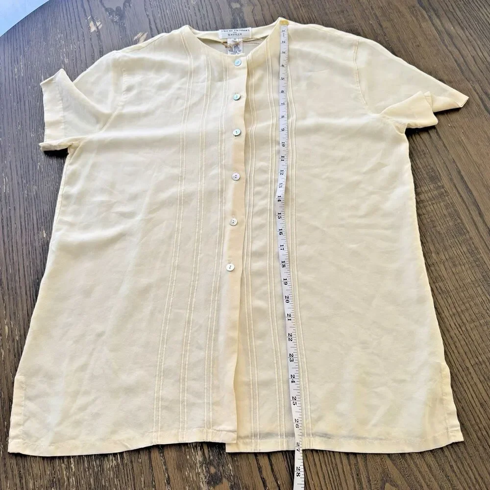 Rena Rowan 100% Silk Button Front Short Sleeve Blouse Cream Ivory Size 10